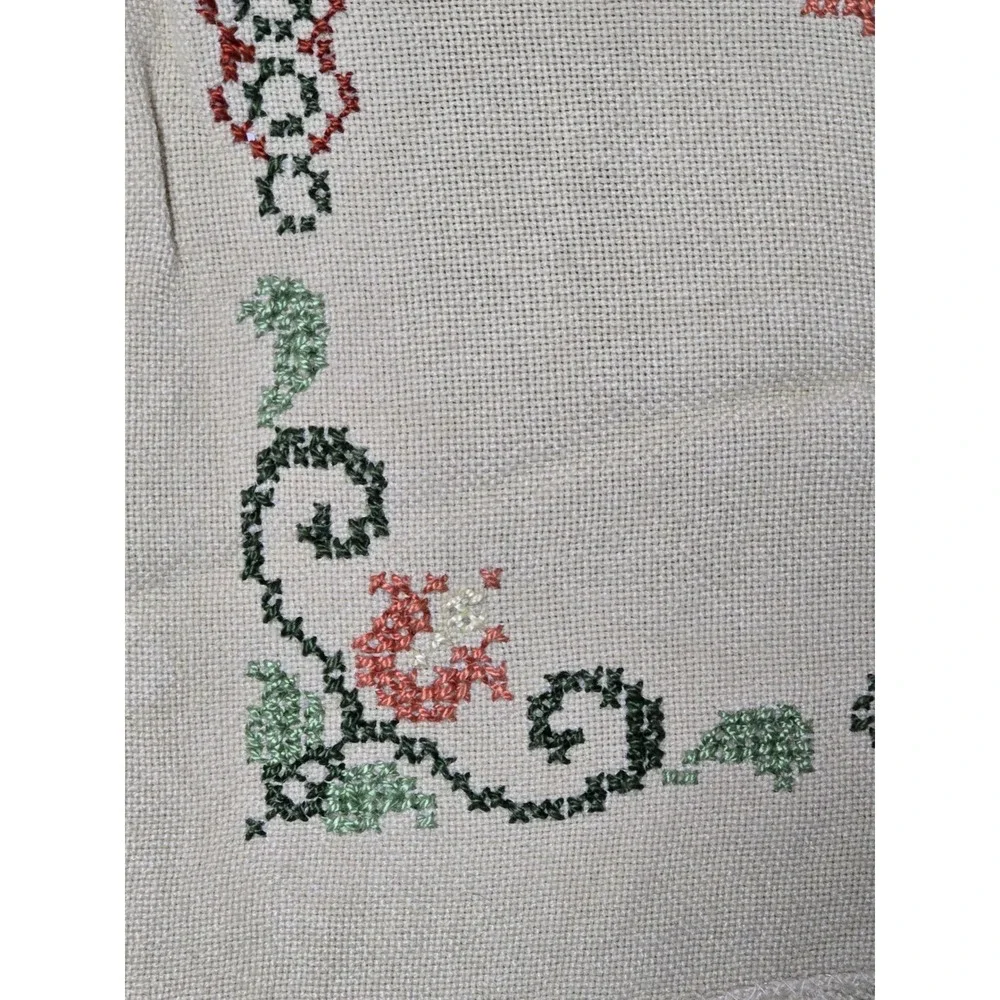 Vintage Handmade Embroidered Donkey Cart Floral Tablecloth Cottagecore Decor (V)